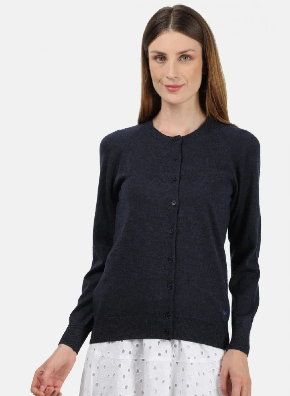 Women NAvy Blue Solid Cardigan