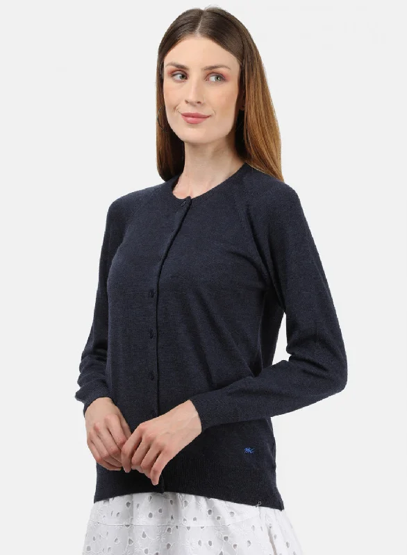 Women NAvy Blue Solid Cardigan