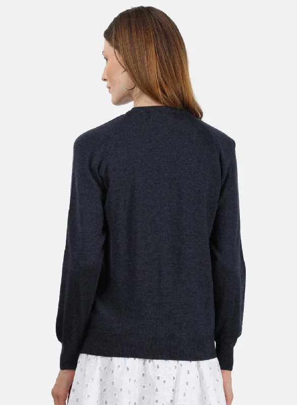 Women NAvy Blue Solid Cardigan