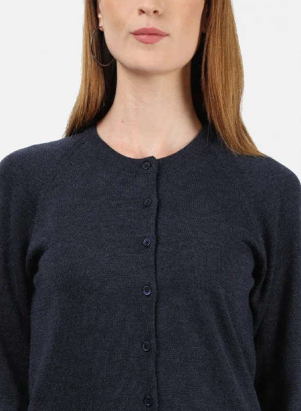 Women NAvy Blue Solid Cardigan