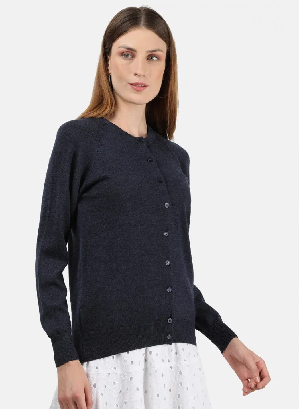 Women NAvy Blue Solid Cardigan