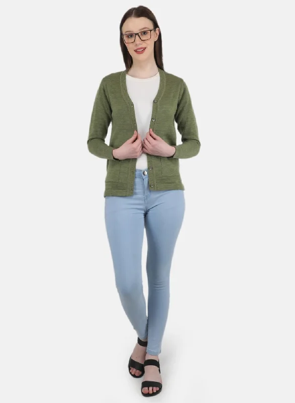 Women Olive Solid Cardigan