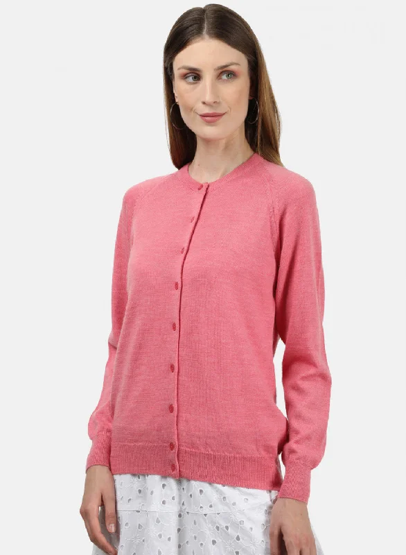 Women Pink Solid Cardigan