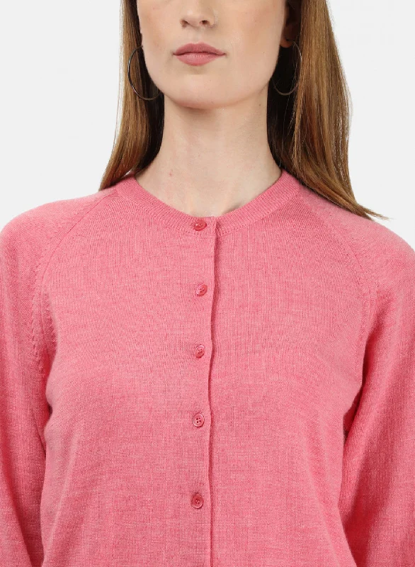 Women Pink Solid Cardigan