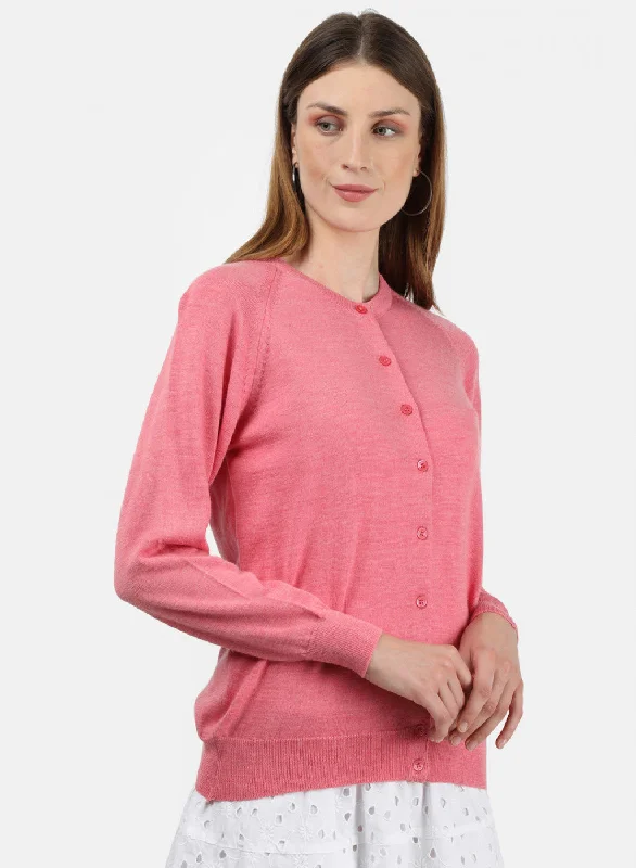 Women Pink Solid Cardigan