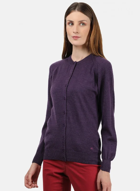 Women Purple Solid Cardigan