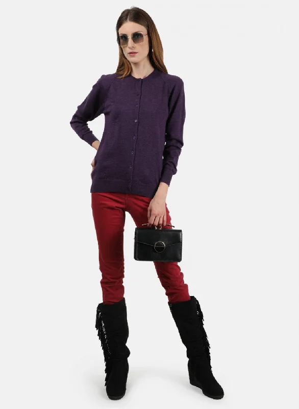 Women Purple Solid Cardigan