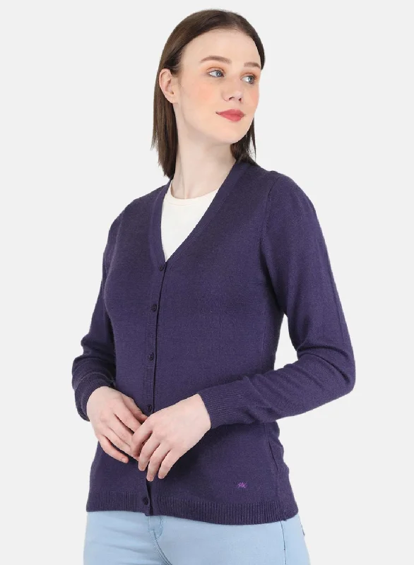 Women Purple Solid Cardigan