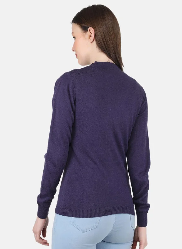 Women Purple Solid Cardigan