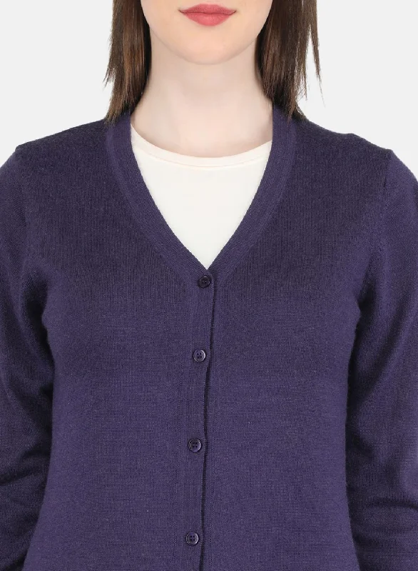 Women Purple Solid Cardigan