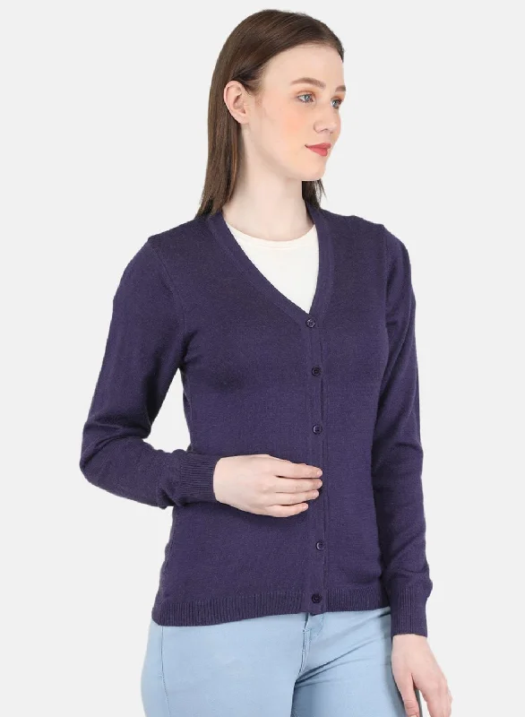 Women Purple Solid Cardigan