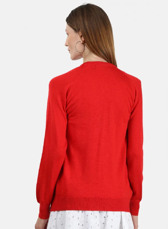 Women Red Solid Cardigan