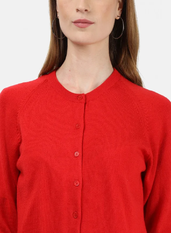 Women Red Solid Cardigan