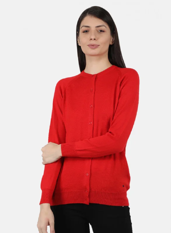 Women Red Solid Cardigan