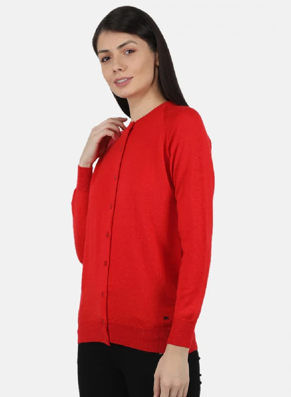 Women Red Solid Cardigan