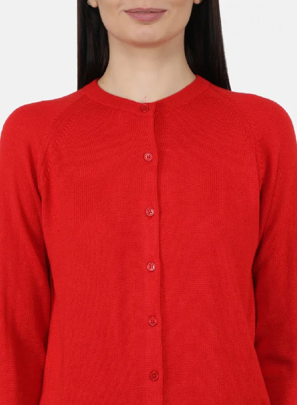 Women Red Solid Cardigan