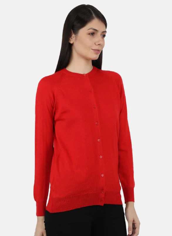 Women Red Solid Cardigan