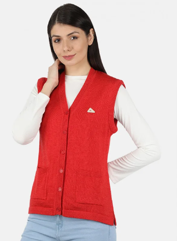 Women Red Solid Cardigan