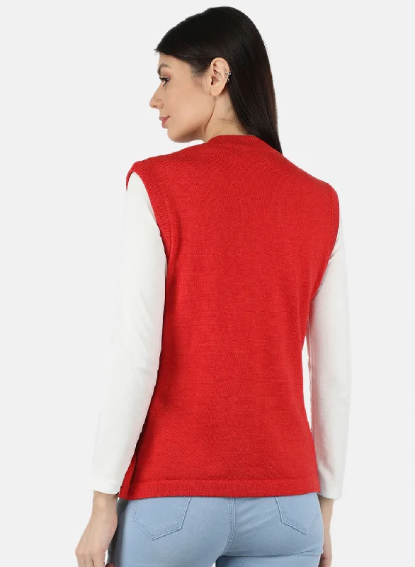 Women Red Solid Cardigan