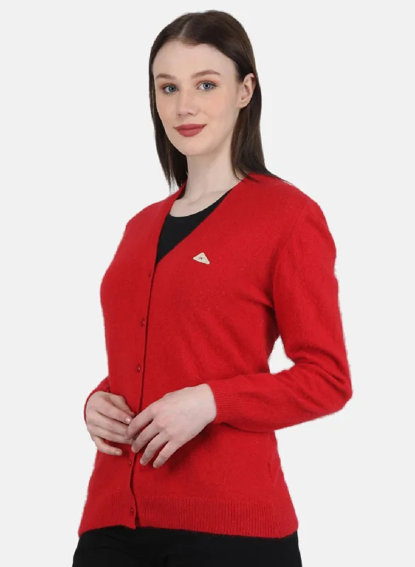 Women Red Solid Cardigan