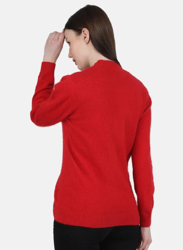 Women Red Solid Cardigan