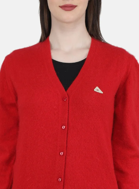 Women Red Solid Cardigan