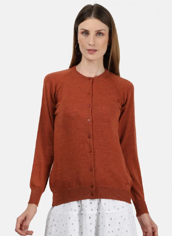 Women Rust Solid Cardigan