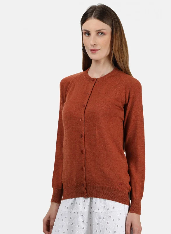 Women Rust Solid Cardigan