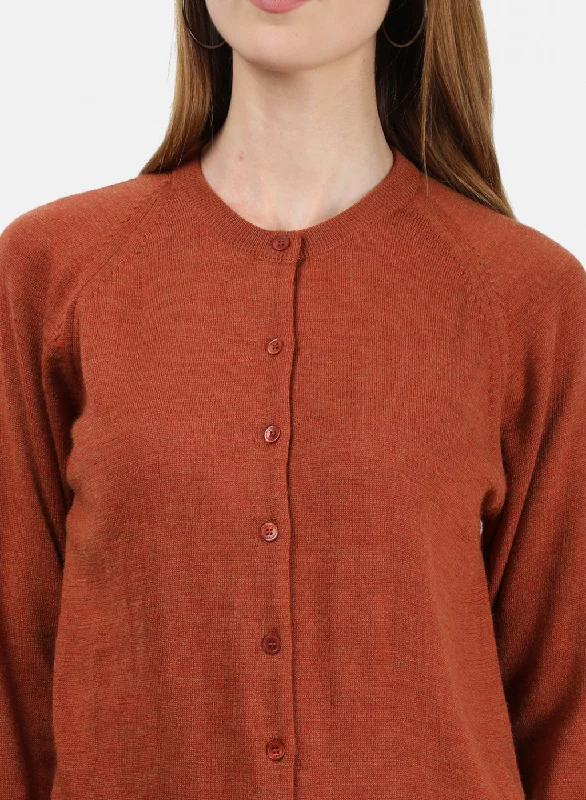 Women Rust Solid Cardigan