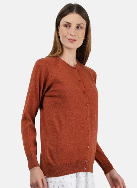 Women Rust Solid Cardigan