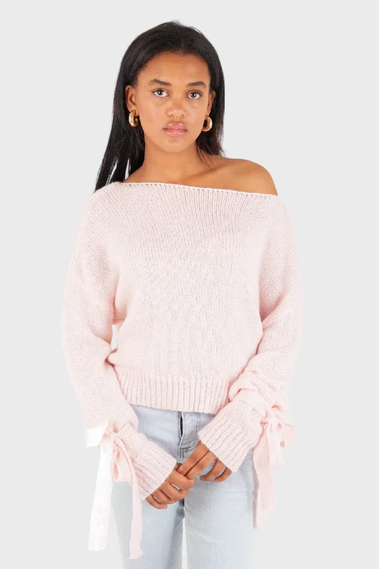 ""One shoulder"" sweater light pink