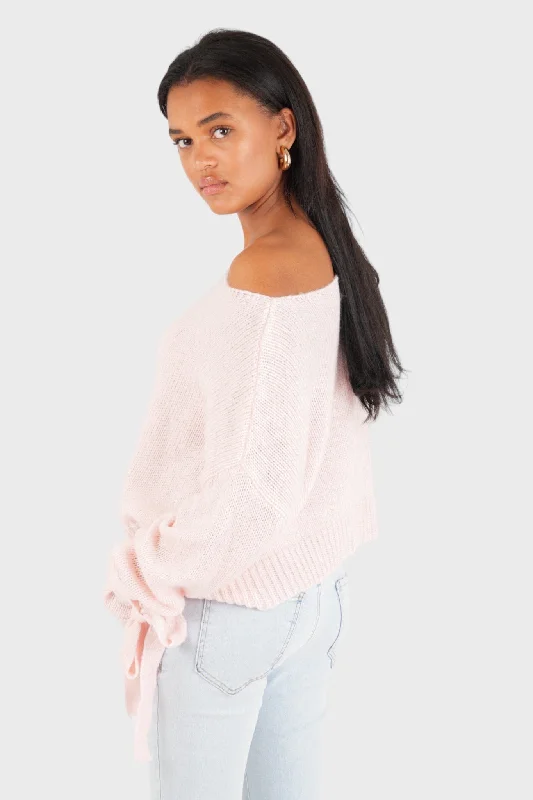 ""One shoulder"" sweater light pink