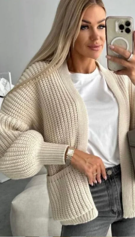 Short Balloon Knitted Cardigan