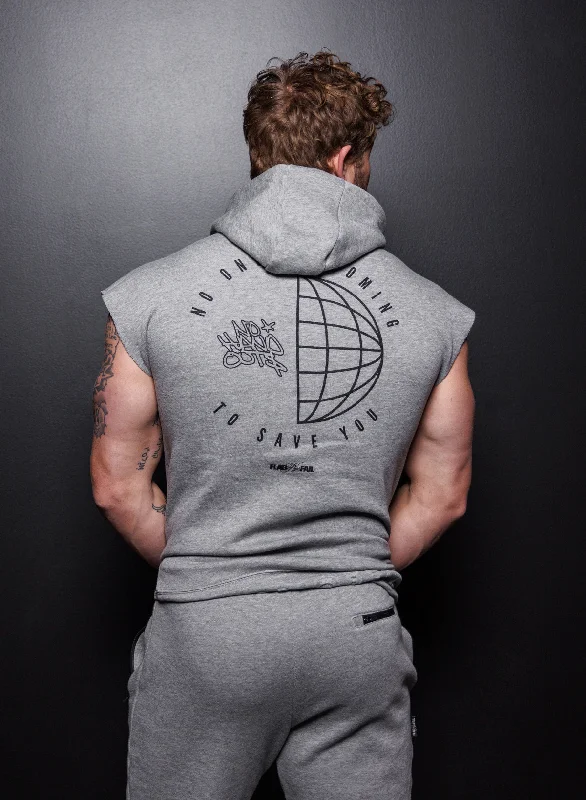 NO HANDOUTS STAMP - SLEEVELESS HOODIE