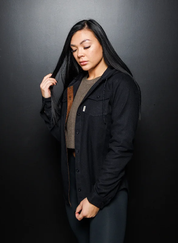 WOMEN'S HOODED FOREVER FLANNEL - BLACK