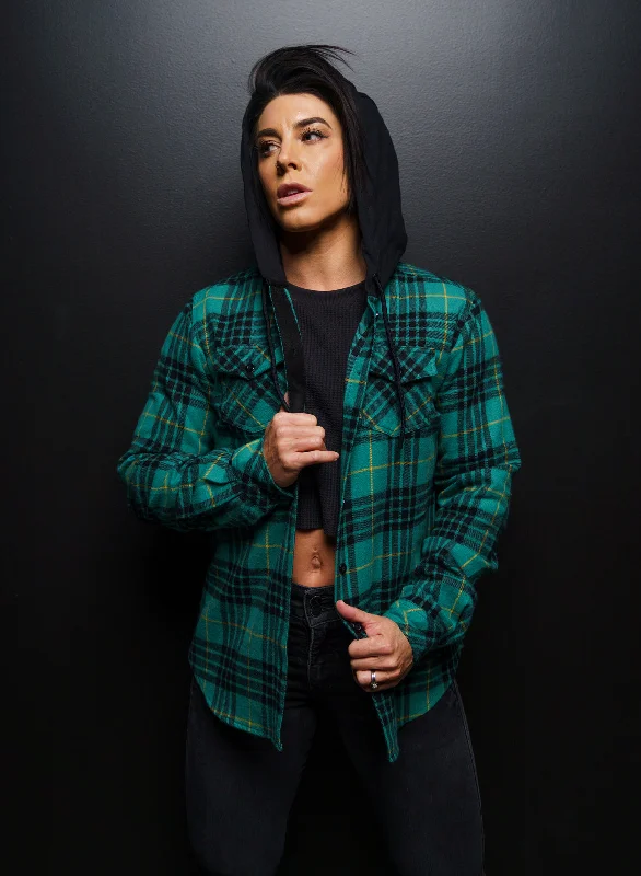 WOMEN'S HOODED FOREVER FLANNEL - GREEN