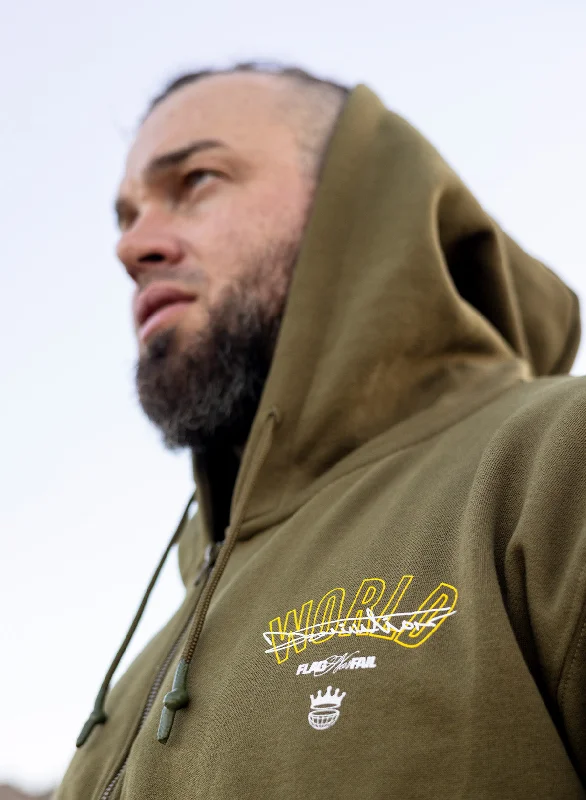 WORLD DOMINATION ZIP UP - OLIVE