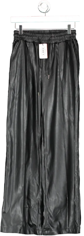 Cider Black Leather Look Drawstring Trousers UK XS