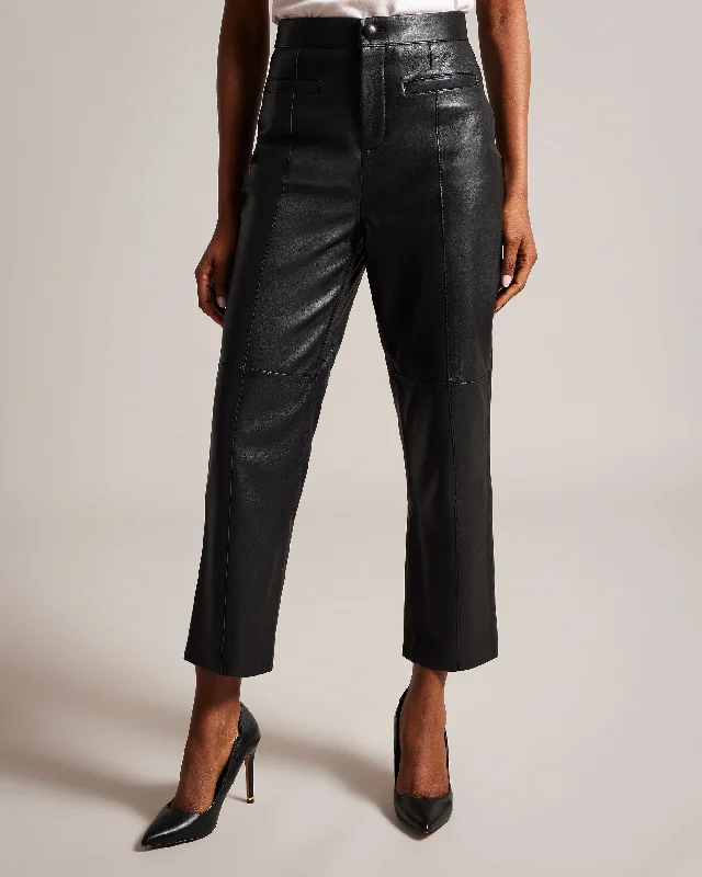 Enyyaa Panelled Leather Trousers Black