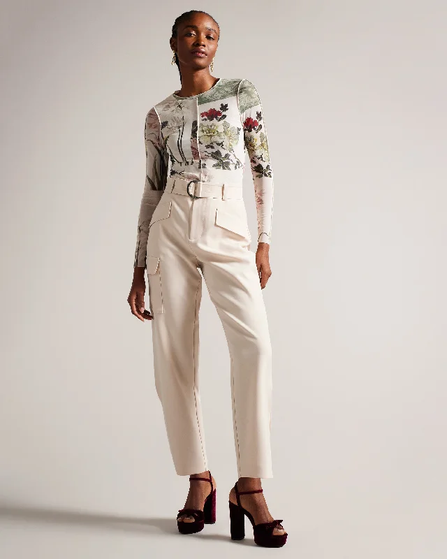 Gracieh High Waist Tapered Cargo Trousers With Belt Nude