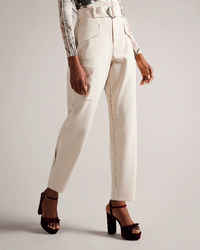 Gracieh High Waist Tapered Cargo Trousers With Belt Nude