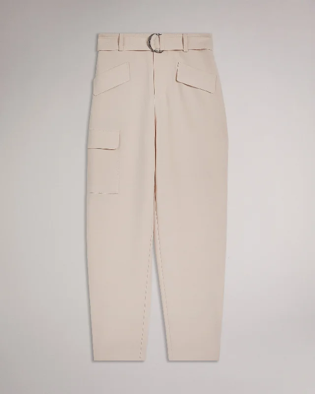 Gracieh High Waist Tapered Cargo Trousers With Belt Nude