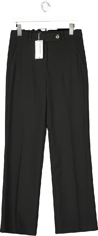 MANGO Black Straight Trousers With Side Button BNWT UK 8