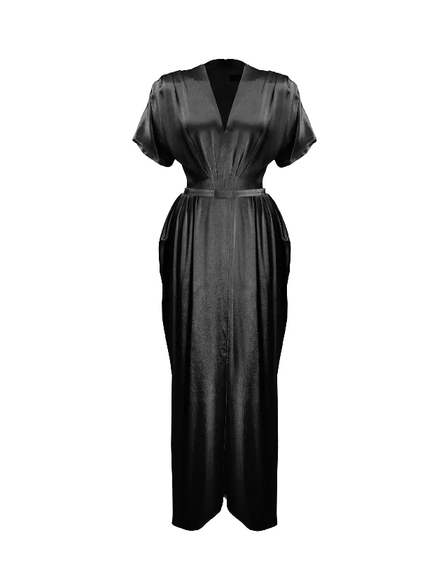 1940s Darnell Evening Gown - Ebony Crew Neckline Sporty