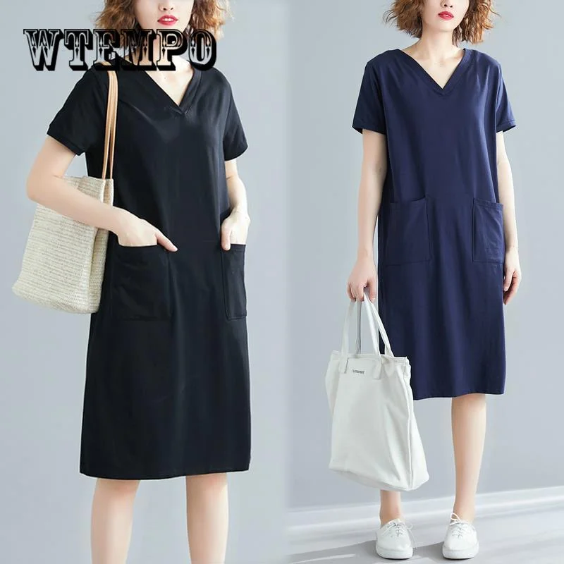 2019 Women Elegant O Neck Half Sleeve Pocket Loose Party Dress Half Sleeve Solid dresses robe femme Tunics Trendy modern 2019 Women Elegant O Neck Half Sleeve Pocket Loose Party Dress Half Sleeve Solid dresses robe femme Tunics Trendy modern