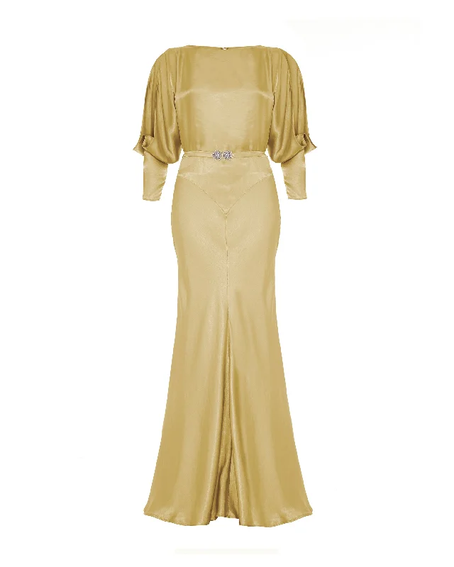 30s Siren Evening Gown - Gold Satin Tunics Versatile stylish
