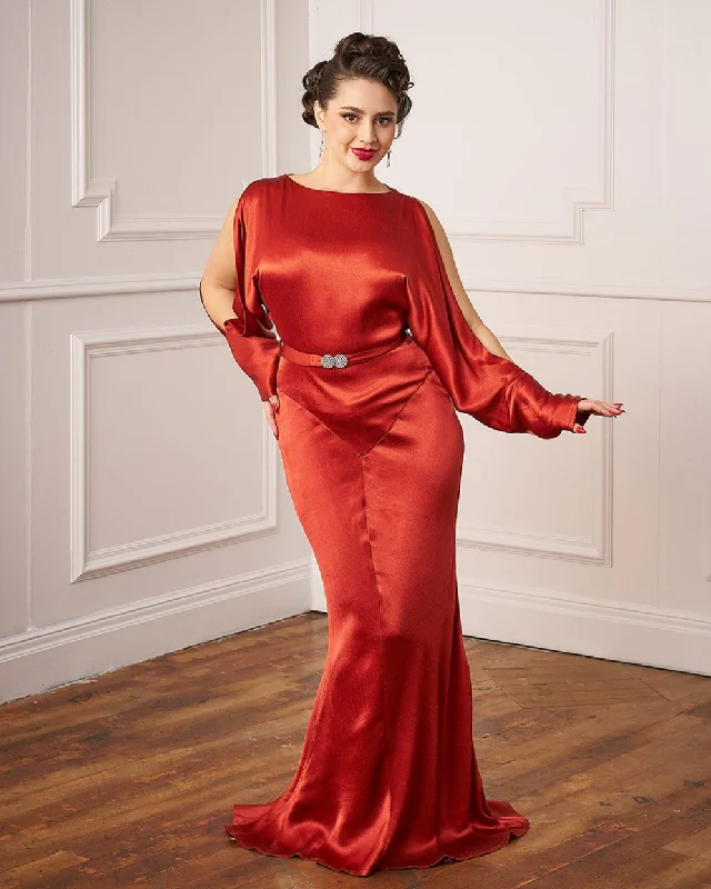 30s Siren Evening Gown - Rust Satin Tunics Chic fashionable