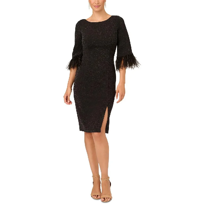 Adrianna Papell Womens Metallic Feather Trim Cocktail And Party Dress Tunics Winter warm Adrianna Papell Womens Metallic Feather Trim Cocktail And Party Dress Tunics Winter warm