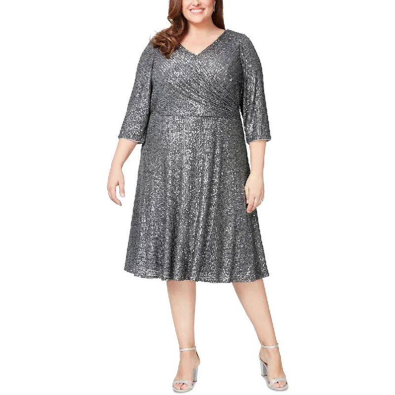 Alex Evenings Womens Plus Sequined Midi Cocktail And Party Dress Tunics Solid Classic Alex Evenings Womens Plus Sequined Midi Cocktail And Party Dress Tunics Solid Classic