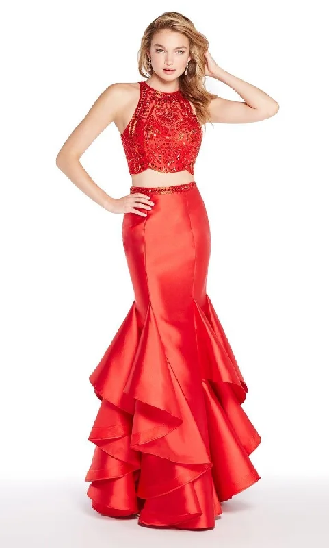 Alyce Paris -Beaded Fitted Croptop Ruffle Mermaid Evening Gown 60215SC Tunics Leisure comfortable